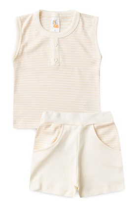 Conjunto Regata e Shorts Menino Suedine - Marfim - Ame Kids