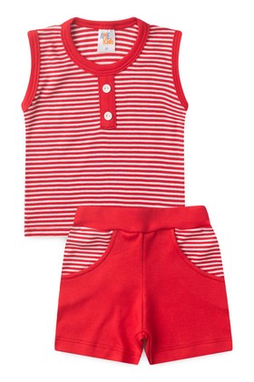 Conjunto Regata e Shorts Menino Suedine - Vermelho - Ame Kids