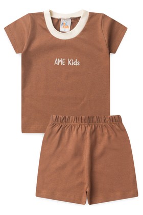 Conjunto de Blusa e Shorts Meia Malha - Caramelo - Ame Kids