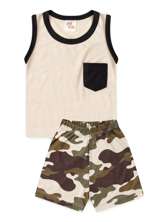 Conjunto Regata e Shorts Menino - Camuflado - Ame Kids