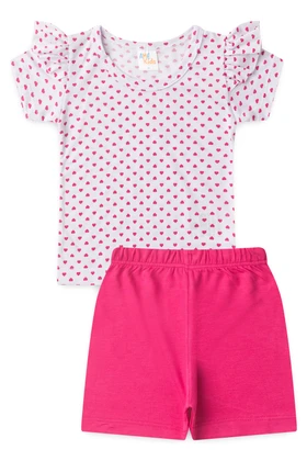 Conjunto Pijama Blusa e Shorts - Corações Branco - Ame Kids