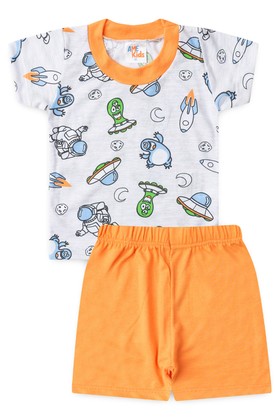 Conjunto Pijama Blusa e Shorts Menino - Laranja - Ame Kids