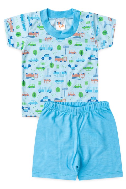 Conjunto Pijama Blusa e Shorts Menino - Azul - Ame Kids
