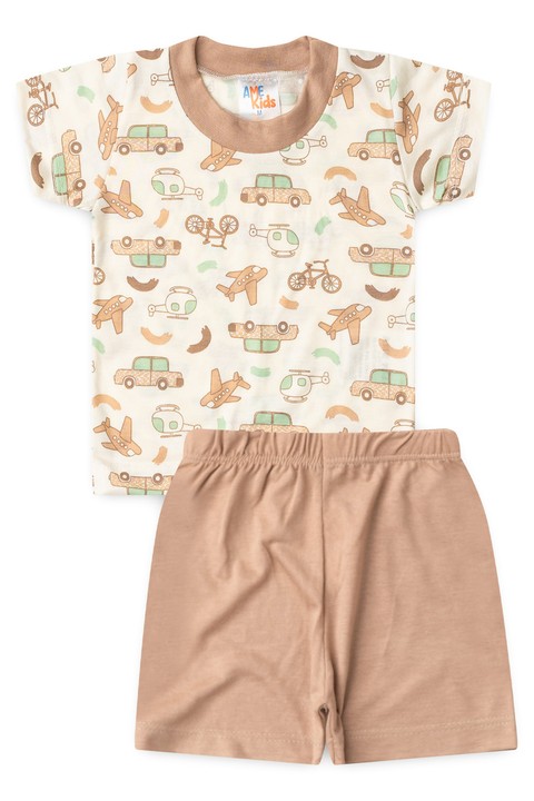 Conjunto Pijama Blusa e Shorts Menino - Marrom - Ame Kids