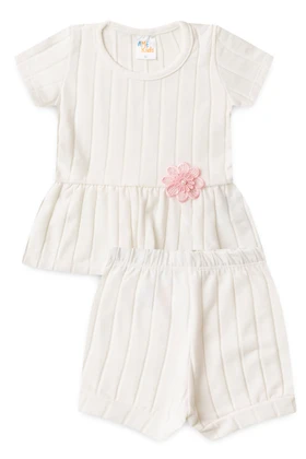 Conjunto Blusa Shorts Milano Menina - Off-White - Ame Kids