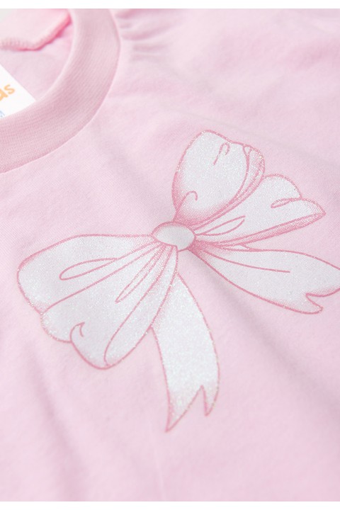 Conjunto de Blusa e Shorts Menina - Laço Rosa - Ame Kids