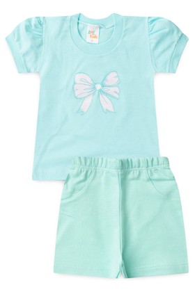 Conjunto de Blusa e Shorts Menina - Laço Azul - Ame Kids