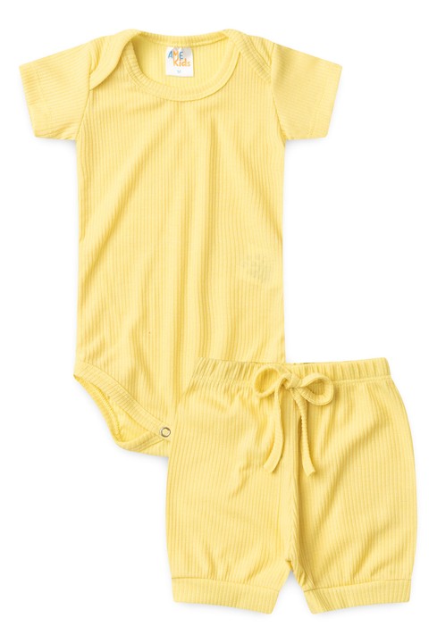 Conjunto Canelado Light Curto - Amarelo - Ame Kids