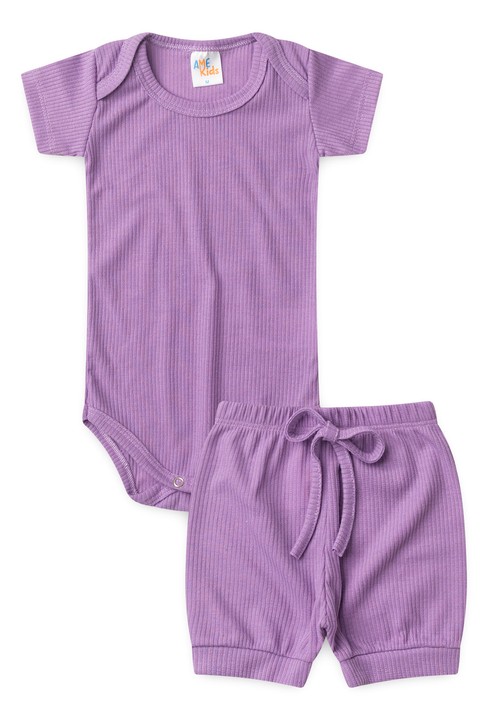 Conjunto Canelado Light Curto - Lilás - Ame Kids