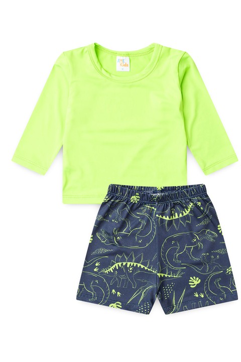 Conjunto Blusa e Short Infantil Proteção Uv - Verde Neon - Ame Kids