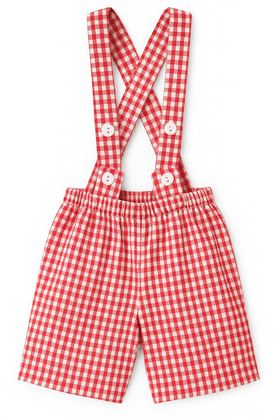 Jardineira Tricoline - Xadrez Vermelho e Branco - Ame Kids