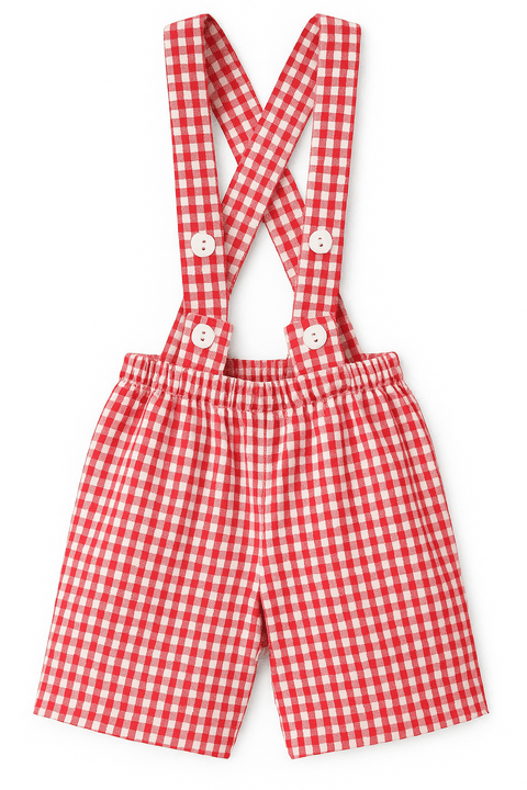 Jardineira Tricoline - Xadrez Vermelho e Branco - Ame Kids