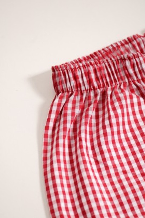 Jardineira Tricoline - Xadrez Vermelho e Branco - Ame Kids