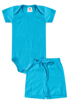 Conjunto Canelado Light Curto - Ciano - Ame Kids