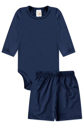 Conjunto Body e Short Infantil Proteção Uv - Azul Marinho - Ame Kids