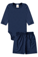 Conjunto Body e Short Infantil Proteção Uv - Azul Marinho - Ame Kids