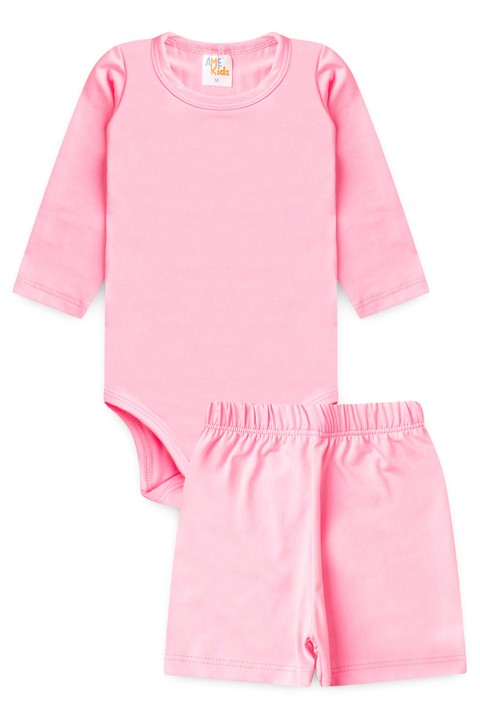 Conjunto Body e Short Infantil Proteção Uv - Rosa Neon - Ame Kids
