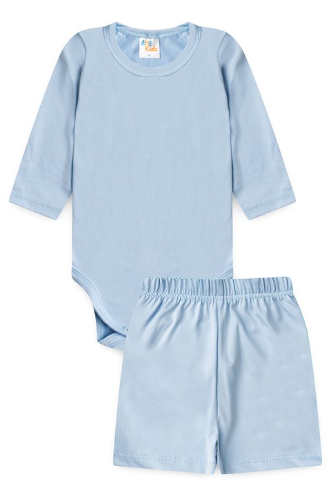 Conjunto Body e Short Infantil Proteção Uv - Azul Bebê - Ame Kids