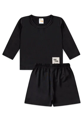 Conjunto Blusa e Short Infantil Proteção Uv - Preto - Ame Kids