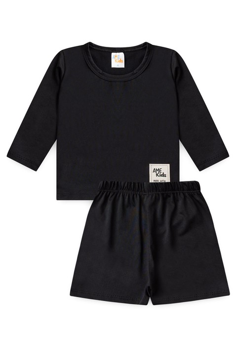Conjunto Blusa e Short Infantil Proteção Uv - Preto - Ame Kids