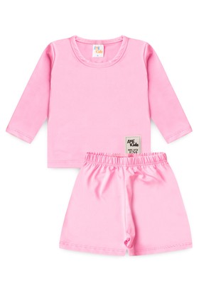 Conjunto Blusa e Short Infantil Proteção Uv - Rosa - Ame Kids