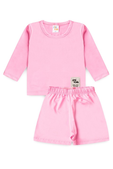 Conjunto Blusa e Short Infantil Proteção Uv - Rosa - Ame Kids