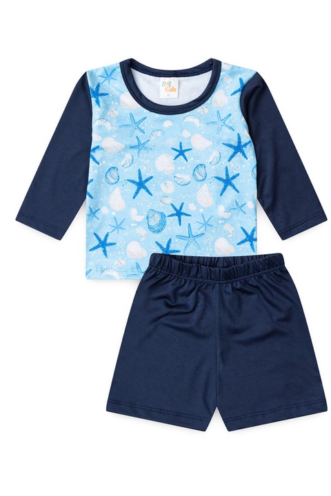 Conjunto Blusa e Short Infantil Proteção Uv - Conchas  - Ame Kids
