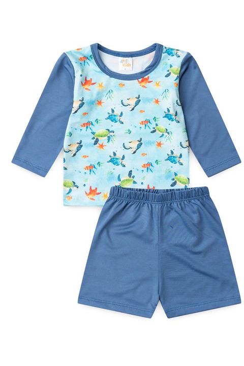 Conjunto Blusa e Short Infantil Proteção Uv - Fundo do Mar - Ame Kids