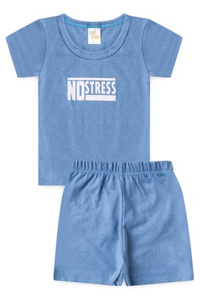 Conjunto de Blusa No Stress e Shorts Menino - Azul - Ame Kids