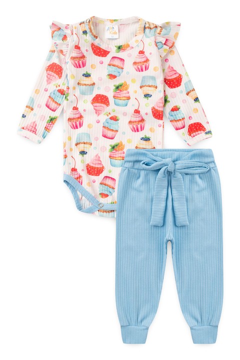 Conjunto Body Canelado Menina -  Cupcake - Ame Kids