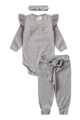 Conjunto Body Canelado Menina - Mescla - Ame Kids