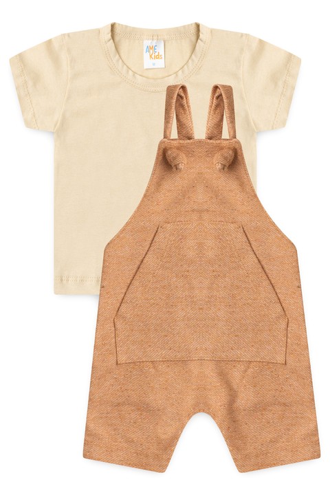 Conjunto Jardineira Ecosustentável e Blusa - Avelã - Ame Kids