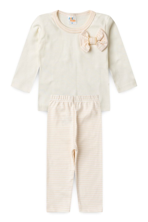 Conjunto Blusa Lacinho e Calça Suedine - Off-White - Ame Kids