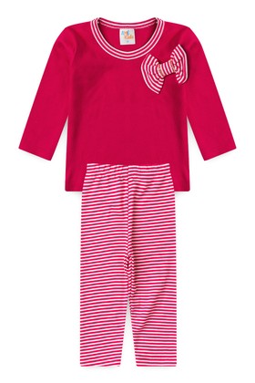 Conjunto Blusa Lacinho e Calça Suedine - Rosa Pink - Ame Kids