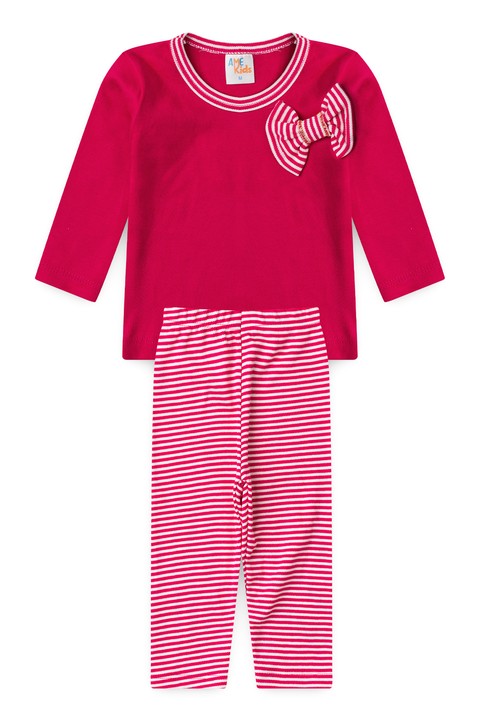 Conjunto Blusa Lacinho e Calça Suedine - Rosa Pink - Ame Kids