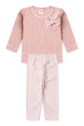 Conjunto Blusa Lacinho e Calça Suedine - Rosé - Ame Kids