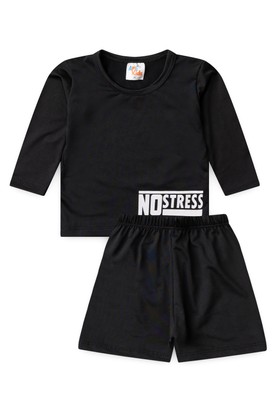 Conjunto Blusa e Short Infantil Proteção Uv - No Stress Preto - Ame Kids