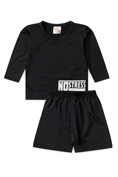 Conjunto Blusa e Short Infantil Proteção Uv - No Stress Preto - Ame Kids