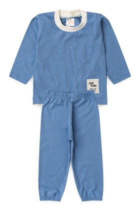 Conjunto Blusa Manga Longa e Calça Meia Malha - Azul Rivera - Ame Kids