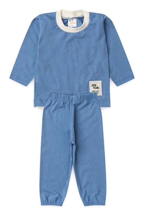 Conjunto Blusa Manga Longa e Calça Meia Malha - Azul Rivera - Ame Kids