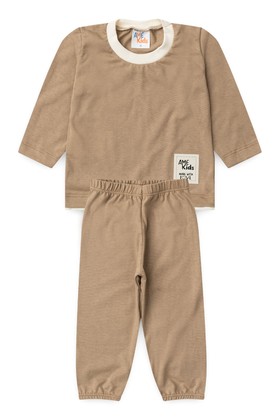 Conjunto Blusa Manga Longa e Calça Meia Malha - Areia - Ame Kids