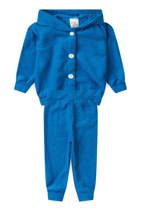 Conjunto Blusa e Calça Bouclé Quadriculado - Azul - Ame Kids