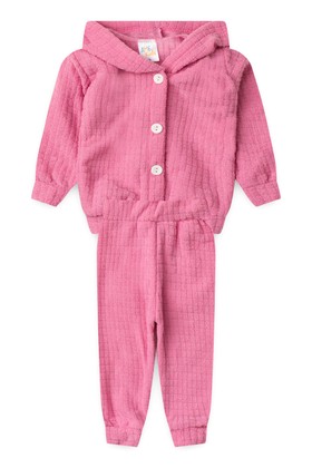 Conjunto Blusa e Calça Bouclé Quadriculado - Rosa Barbie - Ame Kids