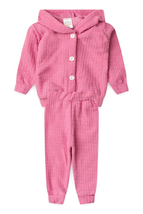 Conjunto Blusa e Calça Bouclé Quadriculado - Rosa Barbie - Ame Kids