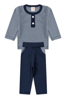 Conjunto de Blusa Listrada e Calça Menino - Azul Marinho - Ame Kids