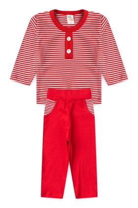 Conjunto de Blusa Listrada e Calça Menino - Vermelho - Ame Kids