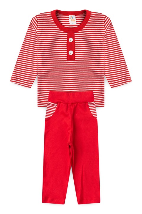 Conjunto de Blusa Listrada e Calça Menino - Vermelho - Ame Kids