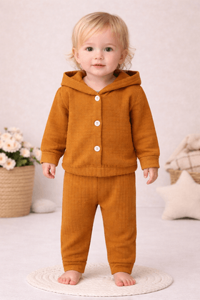 Conjunto Blusa e Calça Bouclé Quadriculado - Mostarda - Ame Kids