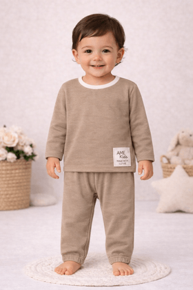 Conjunto Blusa Manga Longa e Calça Meia Malha - Areia - Ame Kids