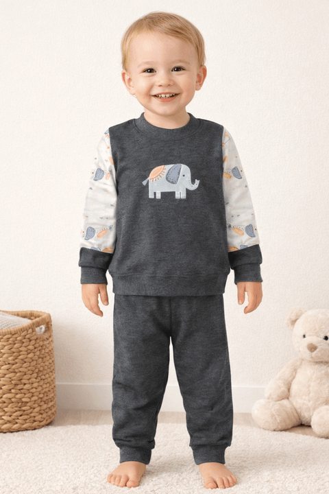 Conjunto Blusa Manga Longa e Calça Moletom - Elefante Mescla - Ame Kids